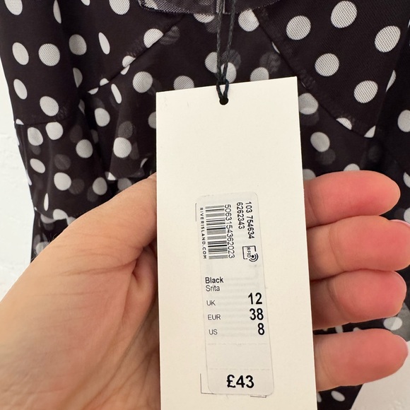 River Island Black Polka Dot One-Shoulder Ruffle Dress NWT - Picture 7 of 8